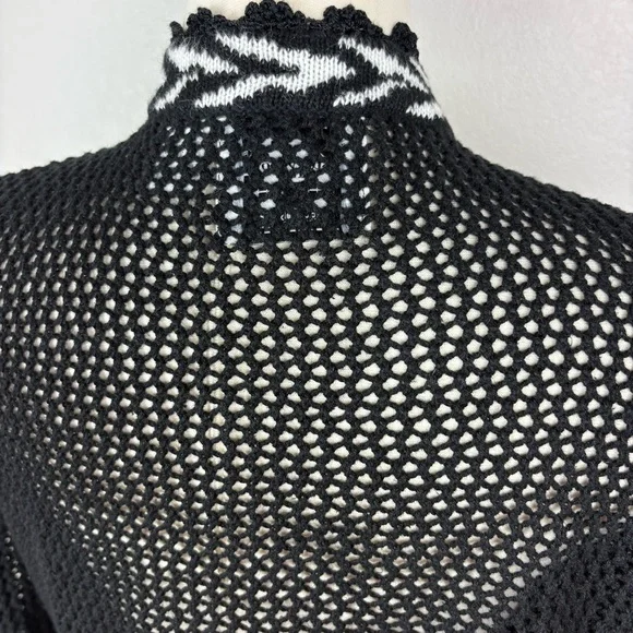 Storybook Knits Vintage Black Cardigan Size L Longline Beaded Floral Open Knit - Picture 12 of 17